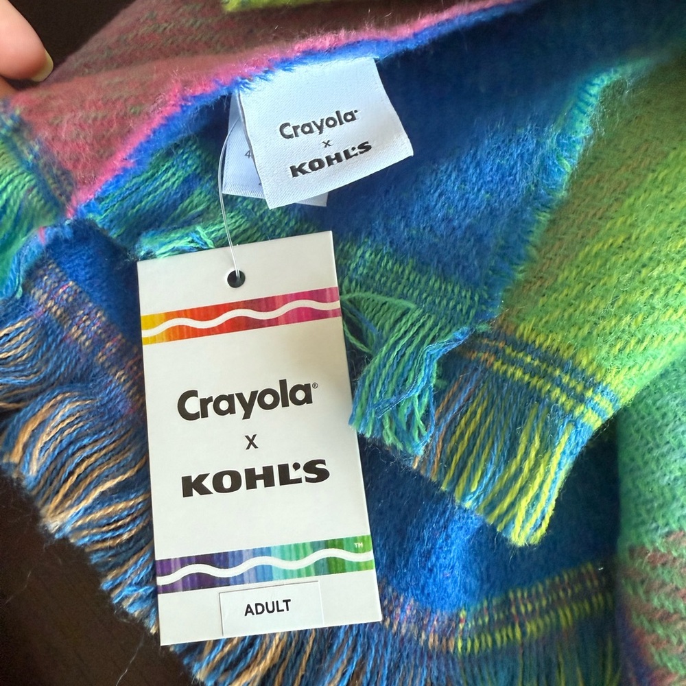 Crayola Multicolor Plaid Fringe Scarf - Blue, Green, Pink